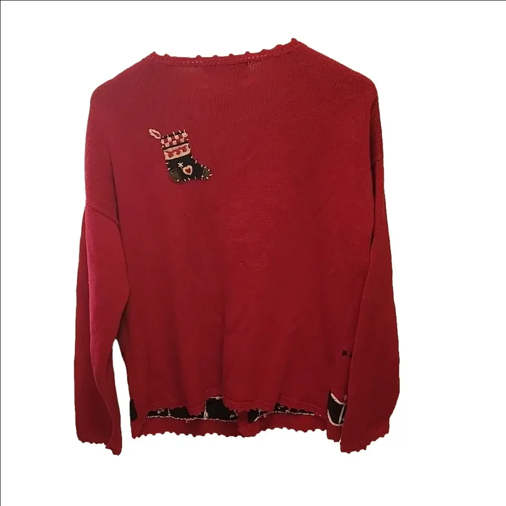 Tiara International Xmas theme applique cotton cardigan sz L